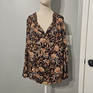 Rose & Olive Floral Blouse - Navy and Orange